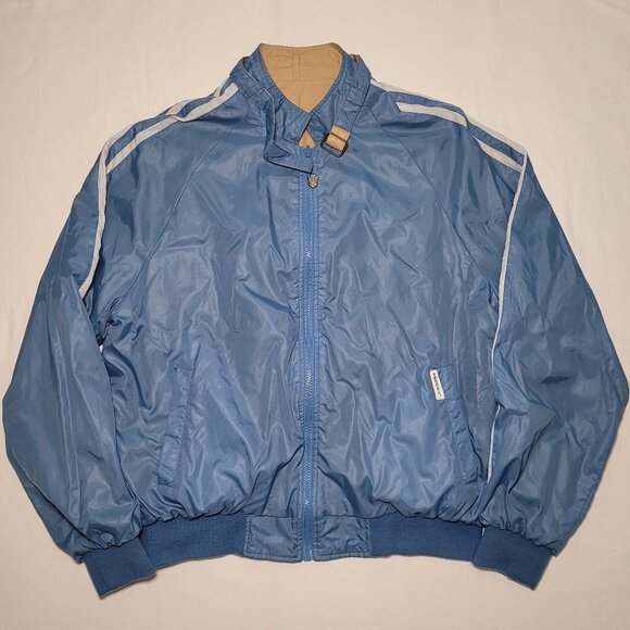 Vintage Windbreaker Tan and Blue Reversible Bomber Zip Up Jacket Mens Size XL - Picture 13 of 16